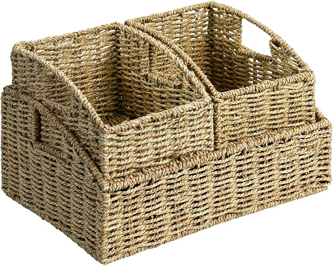 Pantry Baskets Organization, Wicker Storage Basket Green - Image 8