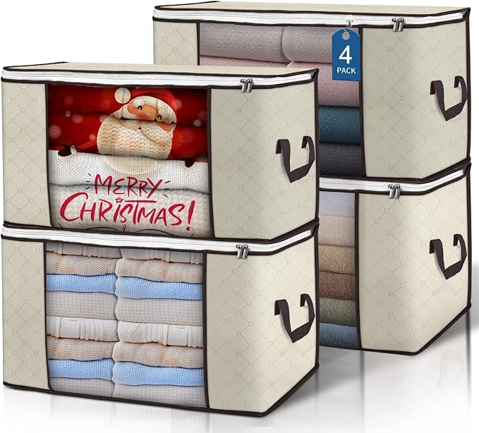 90L Large Storage Bags, 4 Pack Clothes Storage Bins Closet Organizers | by BuddingJoy-BuildaJoyfulLifeforYou