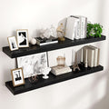 Floating Shelves for Wall 48"W x 9"D x 1.5"H, Long Engineered Wood Wall Shelves with Invisible Brackets for Living Room Bedroom Bathroom Office Kitchen Decor and Storage, Black Finish, Set of 2
