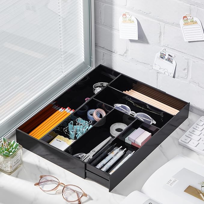 Briwooody Black Acrylic Drawer Organizer Expandable, 7 Compartments, Large | - Image 6