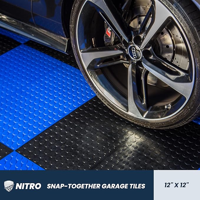 FlooringInc's Nitro 12"x12" Snap-Together Garage Flooring Tiles, Non-Slip Interlocking Plastic Floor Mat, Coin Pattern, Shelby Blue, 24 Tiles, 24 Sq/Ft