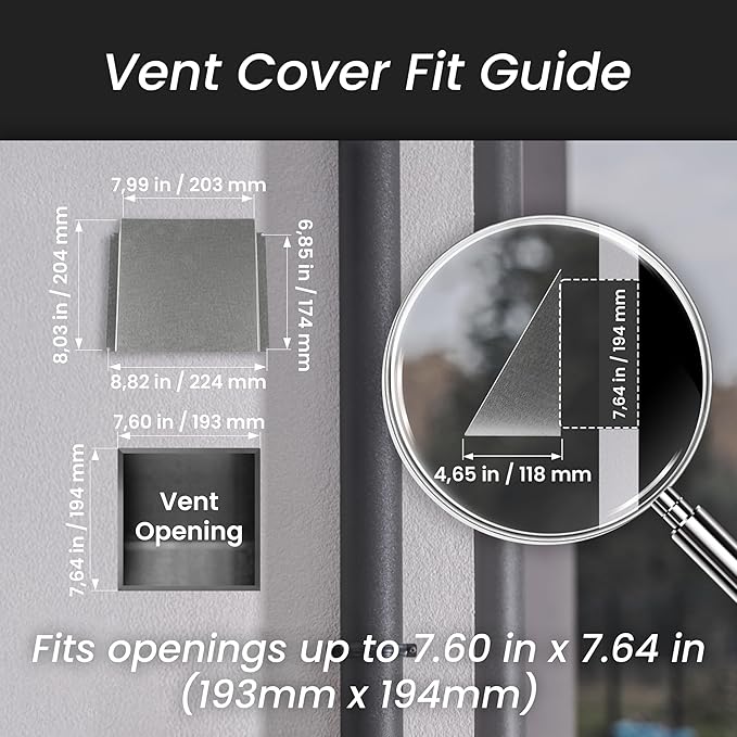8" x 8" Galvanized Steel Vent Cover - Duct Exhaust/Inlet Rain Deflector - Weatherproof Guard for Open Ventilation Systems - Indoor/Outdoor Vent Hood - Air Vent Grille Protection Roof