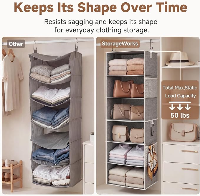 StorageWorks 6-Shelf Jumbo Closet Organizers, Two 3-Shelf Separable Hanging - Image 5
