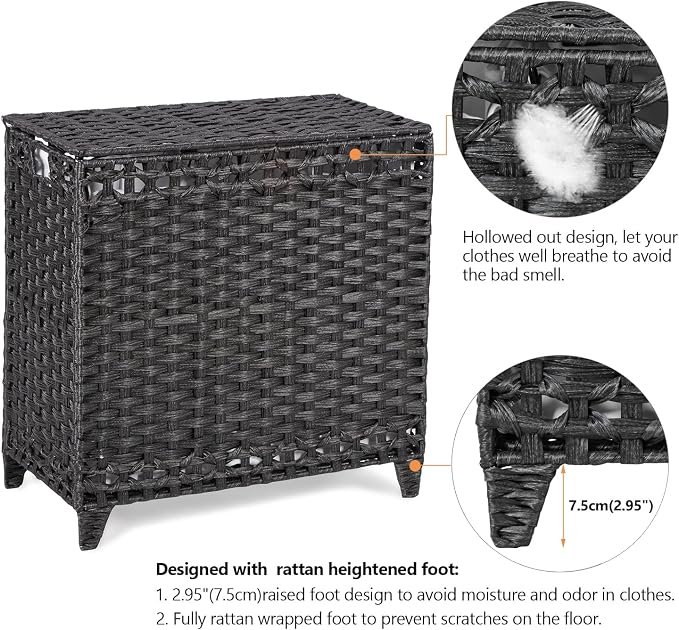 Laundry Hamper with 3 Removable Liner Bags, 132L Laundry Sorter with Lid - Image 5