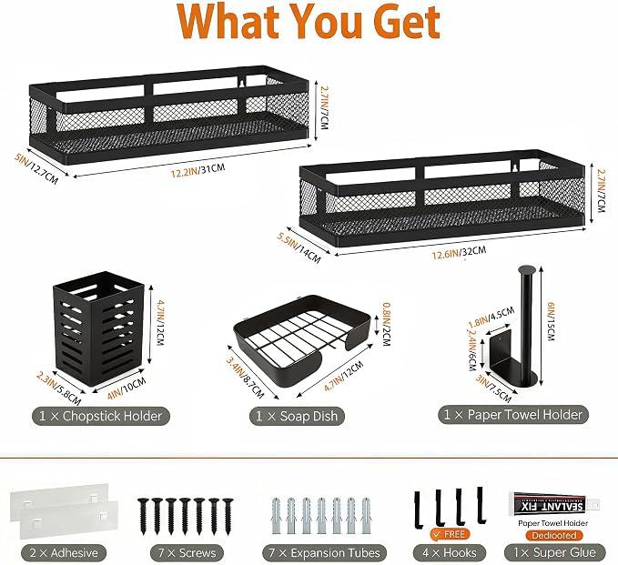 PUSDON 5-in-1 Wide Wall Mount Wrapped Mesh Kitchen Organizer & Shower Caddy Kit - Image 3