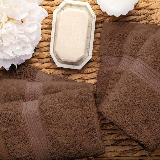 Superior Egyptian Cotton Plush & Absorbent, Face Towel Set of 6, Chocolate | - Image 4