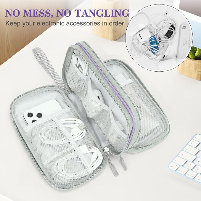 FYY Electronic Organizer, Travel Tech Pouch Bag, Light Purple | Wrist Strap - Image 5