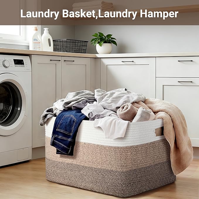 75L Laundry Basket Hamper, Gradient Brown/White - Image 6