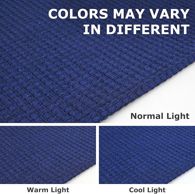 IOHOUZE Washable Runner Rug 3x12 Non Slip Rubber Backed Extra Long Hallway Runner Entryway Runner Indoor, Kitchen Rugs Woven Cotton Floor Carpet for Hall Entrance, Royal Blue/Navy