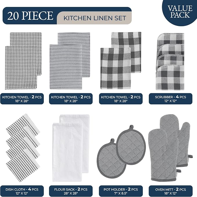 LANE LINEN Kitchen Towels and Oven Mitt Set 20 Pc - Image 2