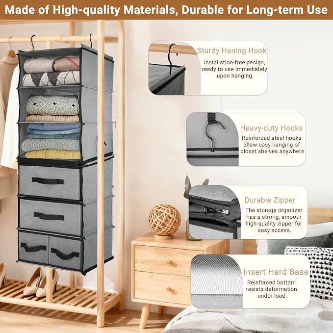 2-in-1 Durable 6-Tier Hanging Closet Organizer - Image 5