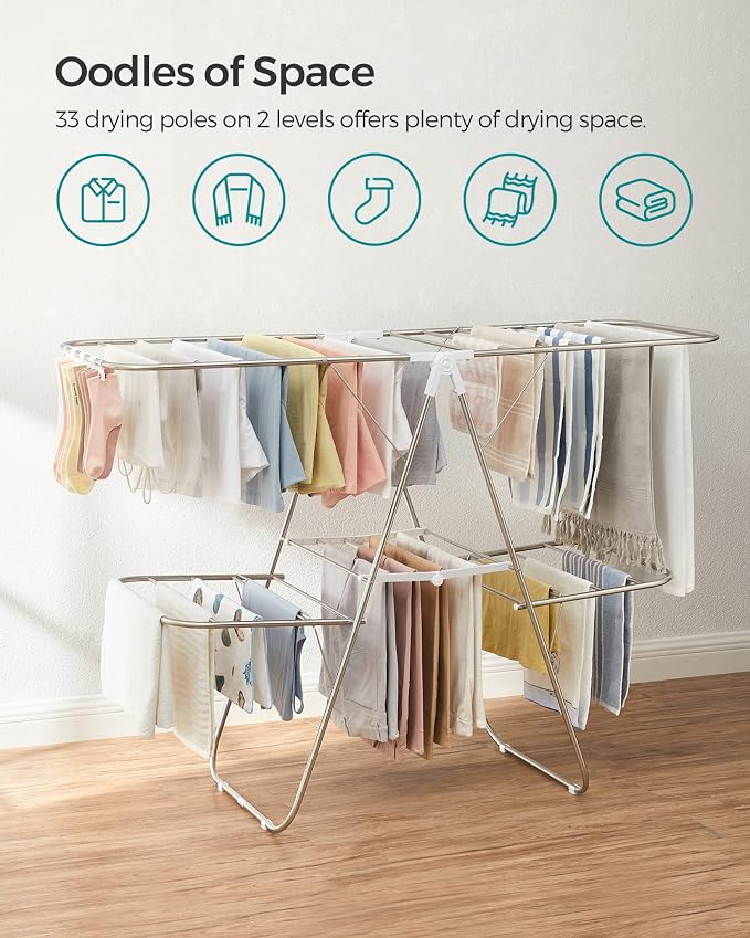 SONGMICS Clothes Drying Rack, Foldable 2-Level Laundry Drying Rack | - Image 3