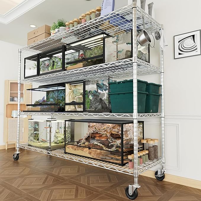 PrimeZone 4 Tier 55.5" Wx24 Dx76 H Wire Shelving with Wheels 2400lbs NSF Certified Storage Shelves Heavy Duty Metal Shelf Adjustable Rolling Rack Commercial Garage Restaurant Warehouse Kitchen 8Pack