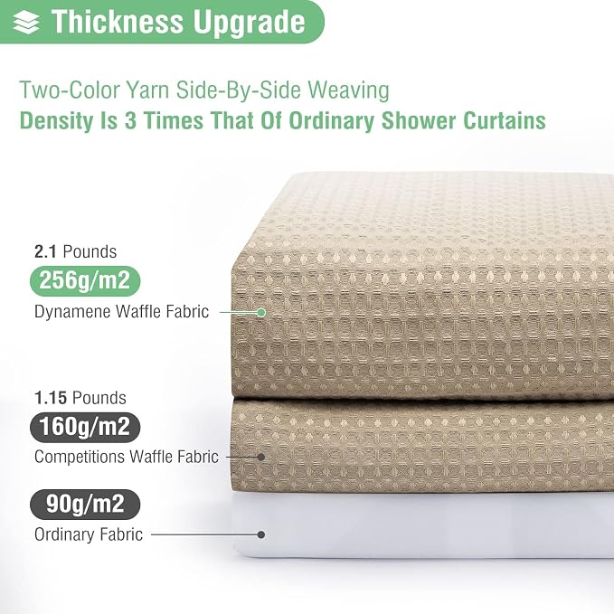 Dynamene Extra Long Waffle Shower Curtain 256 GSM Fabric 72x84 Beige/Khaki - Image 2