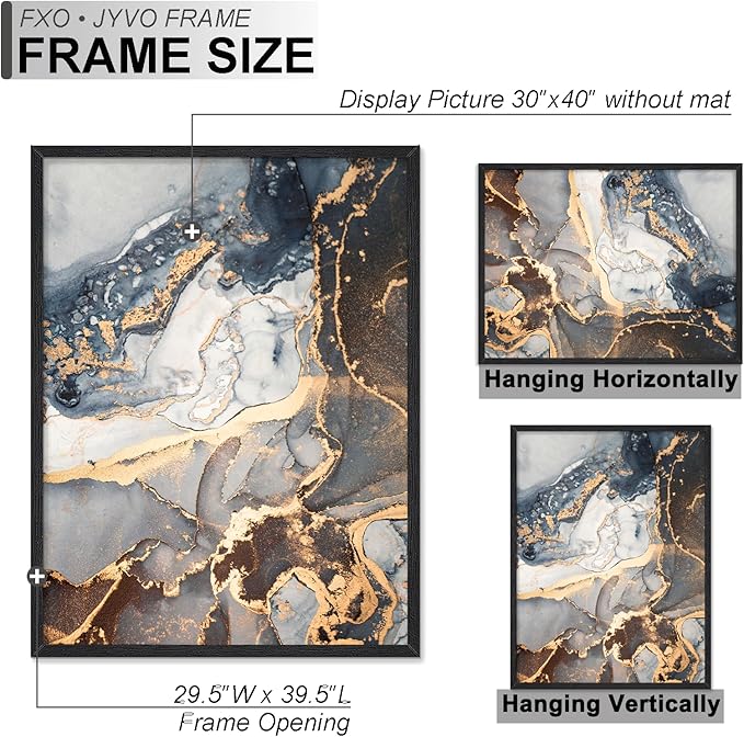 Engineered Wood 30x40 Frame, Black Picture Frame for 30 x 40 Inch Poster Puzzle Photo, Light Weight 30 by 40 Poster Frame with Wood-grain for Wall - 1 Pack/Black/30 x40