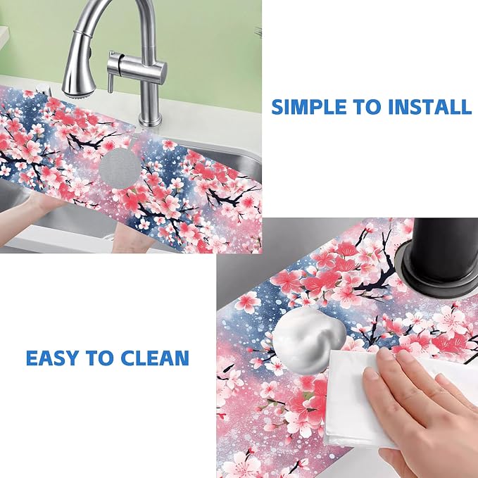 Japanese Pink Cherry Blossoms Dish Drying Mat - Image 5