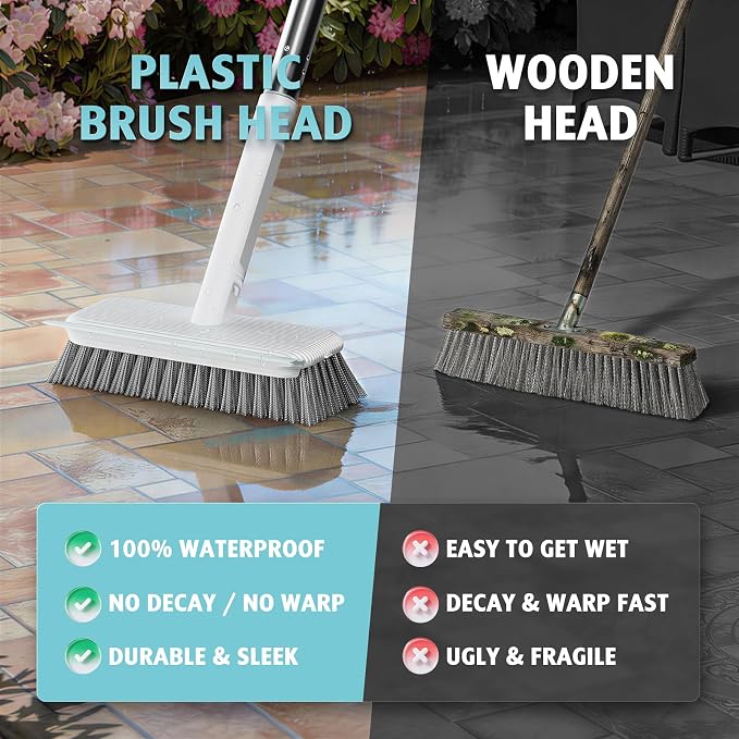 AIR U+ Concrete Scrub Brush, Long Handle, 7-Row Wire Bristles, Squeegee | - Image 4
