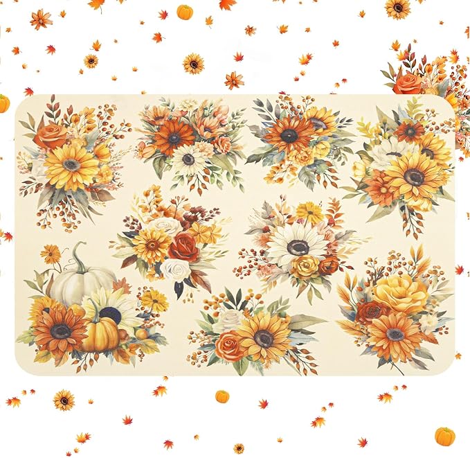 LOKHOM 12"x20" Fall Dish Drying Mat，Autumn Harvest Pumpkin Sunflower | - Image 8