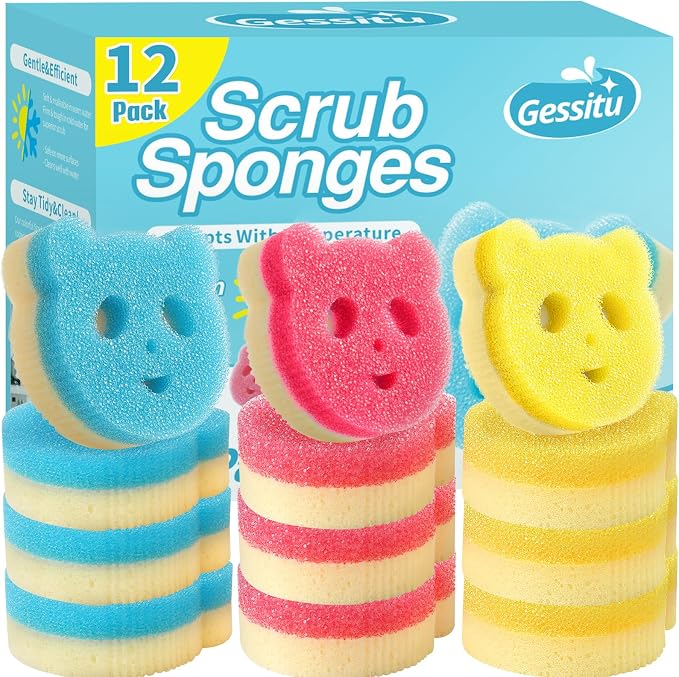 12 Pack Scrub Sponges for Dishes, Dual-Sided Temperature-Responsive Scrubber by Unknown