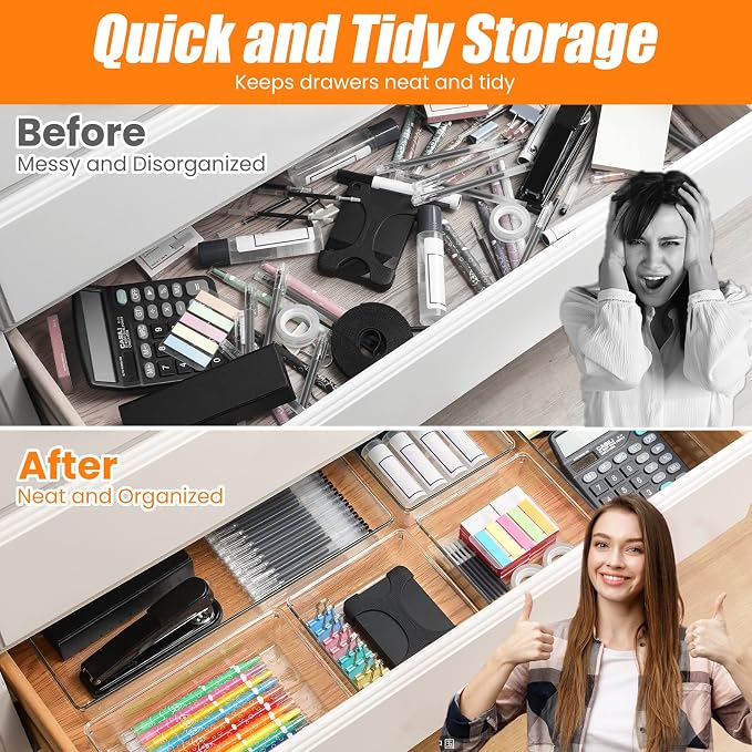 6 Pcs Large Size Clear Drawer Organizer Set, Acrylic Non Slip Non Cracking - Image 5