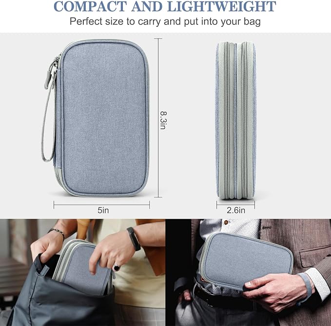 FYY Electronic Organizer, Travel Tech Pouch Bag, Light Grey | Wrist Strap - Image 2