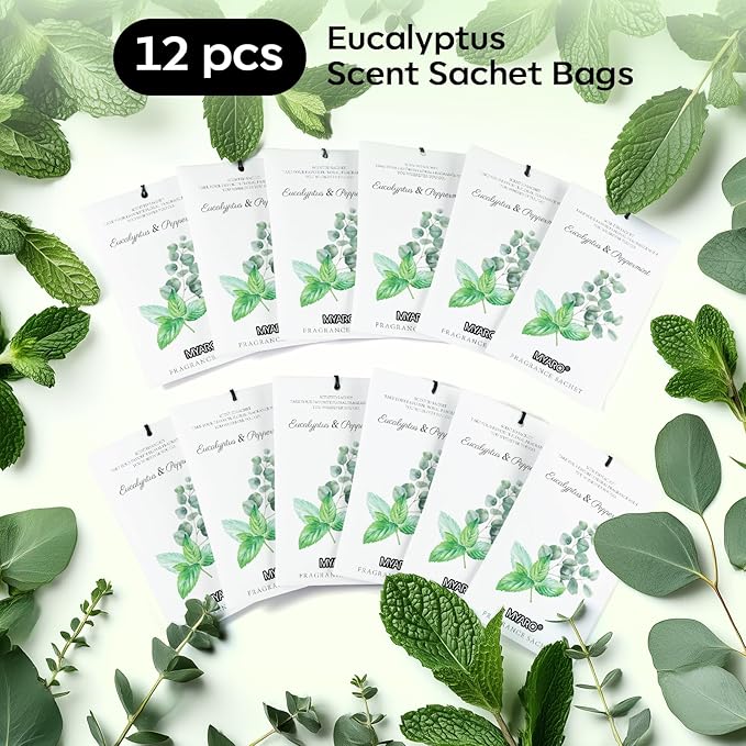 MYARO 12 Pack Eucalyptus Mint Scented Sachets, Closet Deodorizer Freshener - Image 4