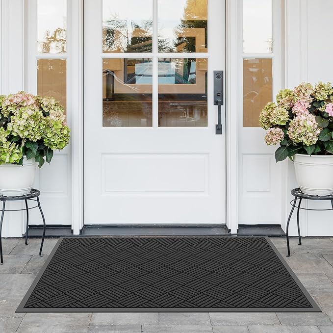 Durable Indoor Outdoor Door Mat, 3' x 4' Heavy Duty Front Door Mat for Entryway, Non-Slip Backing, Stain and Fade Resistant, Absorbent Commercial Floor Mat for High Traffic Area, Black