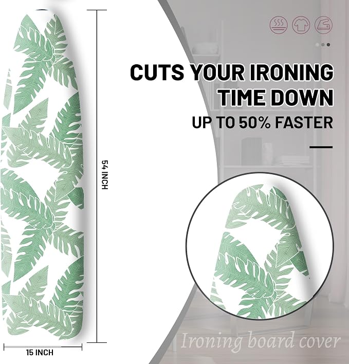 Extra Thick Ironing Board Cover and Pad, Tropical Leaves 15x54 Ironing Board - Image 2