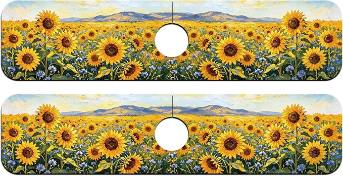 2 Pcs Kitchen Sink Splash Guard Faucet Mat Oil Painting of Sunflowers Pattern - Image 8