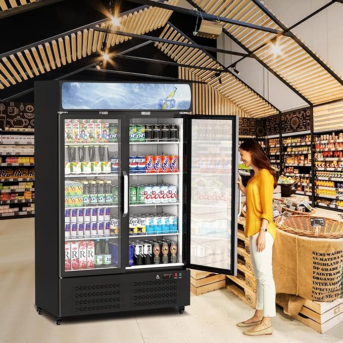 PeakPursuit Commercial Beverage Refrigerator 27.1 Cu.ft, Glass Door Display Fridge with LED Light, 10 Adjustable Shelves, Upright Merchandiser Refrigerator for Restaurant, Cafe, Store, White