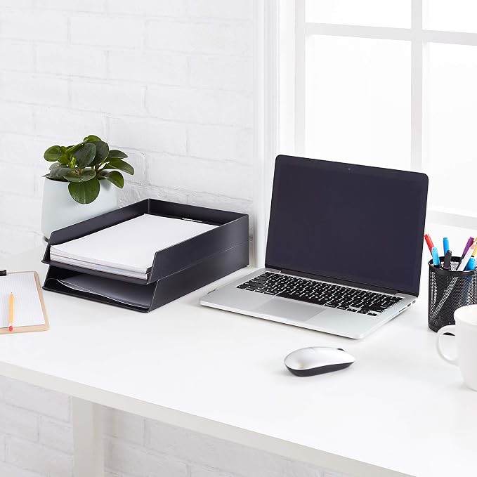 Amazon Basics Rectangular Plastic Desk Organizer, Letter Size Tray, 9.7 x 2.2 x - Image 5