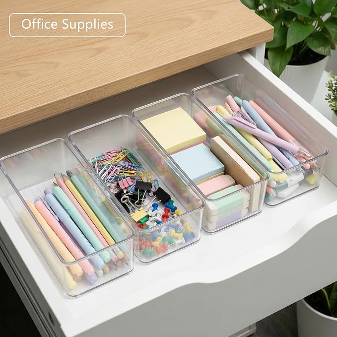 Qilinba 8 PACK Drawer Organizers Deep Drawer Organizer Bins | Clear Silverware - Image 7