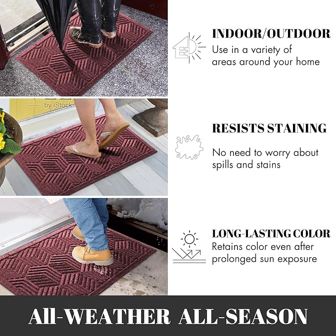 Yimobra Outdoor Indoor Runner Mat 72x24, All-Season Waterproof Entrance Mat for Front Door with Drainage Holes, Heavy Duty Non-Slip Doormat for Garage Patio Entryway, Red