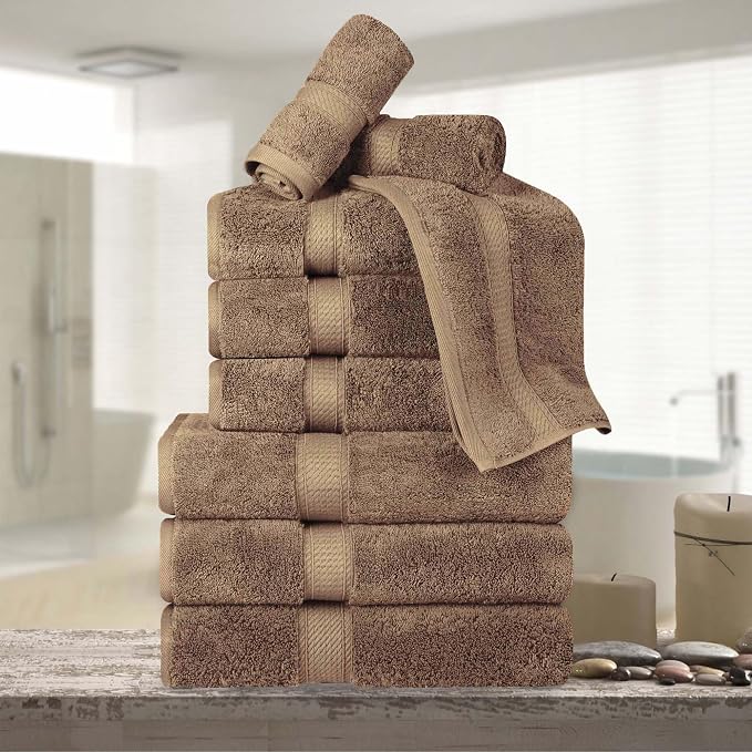 Superior Egyptian Cotton 800 GSM Plush & Absorbent, 9 Piece Set, Latte | Quick by SUPERIOR