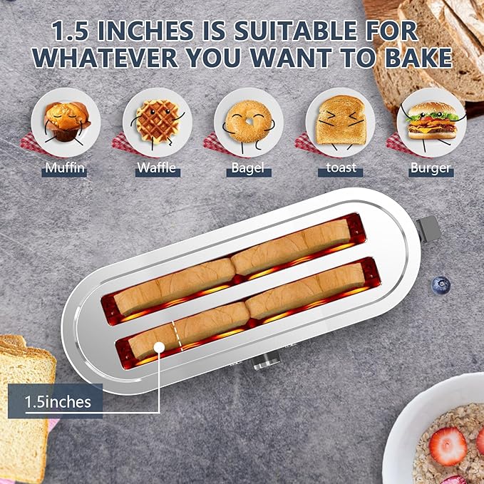4-Slice Toaster, Extra Wide Long Slot Toaster, 7 Browning Settings, Defrost/Reheat Functions, Removable Crumb Tray, Stainless Steel Housing 1350W, Anti-Fingerprint & Anti-Jam(Black)