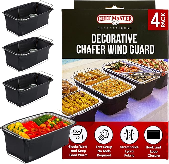 4-Pack Chafer Wind Guard Cover for Chafing Dish - Flame Retardant Fabric Screen for Food Warmers - Chafing Dish Wind Guard - Breeze Protection & Heat Retention for Catering, Parties, Buffets - 90081