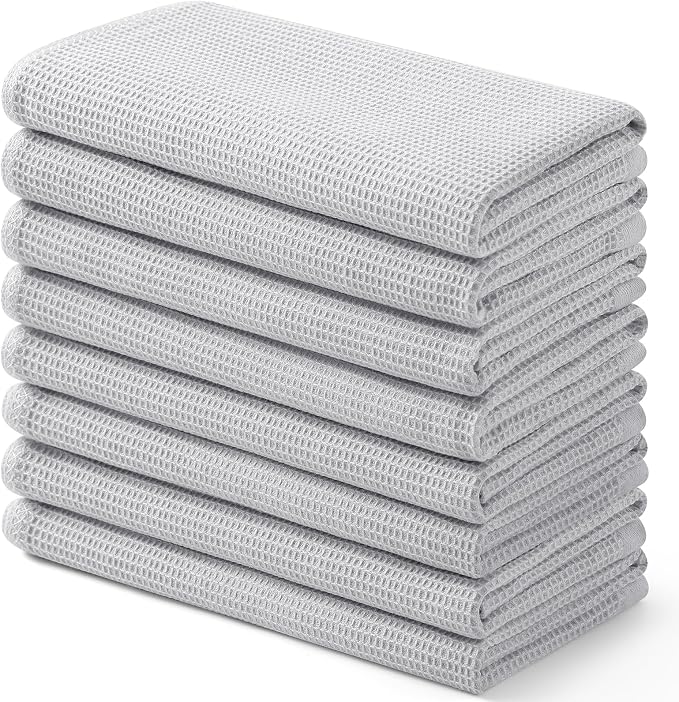 Homaxy 100% Cotton Waffle Weave Kitchen Towels, 8 Pack, Light Grey by Homaxy