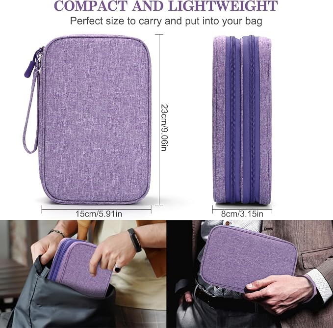 FYY Electronic Organizer, Travel Tech Pouch Bag, Dark Purple | Wrist Strap - Image 2