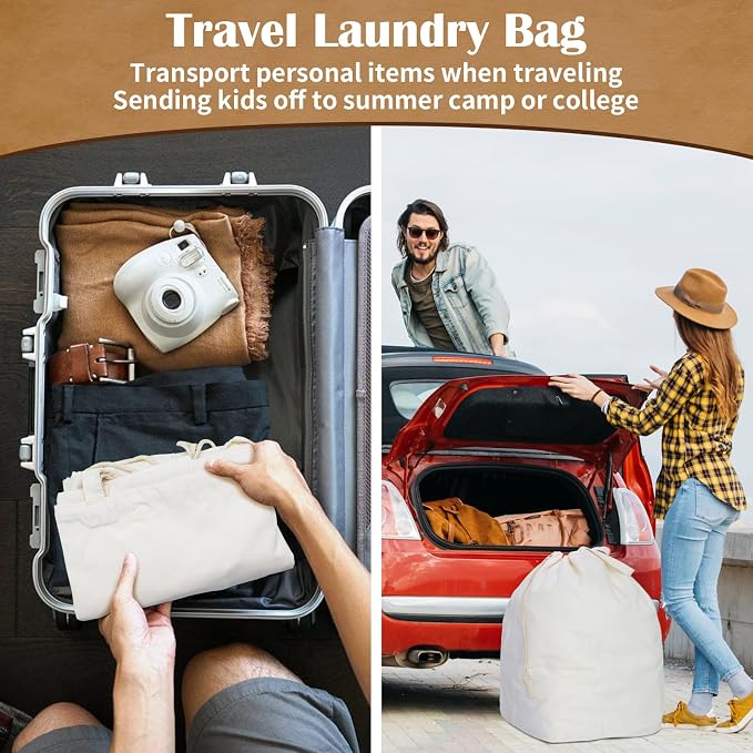 Canvas Laundry Bags with Handles & Rectangular Base 20"Wx15"Dx27.6"H 2 Pack - Image 6