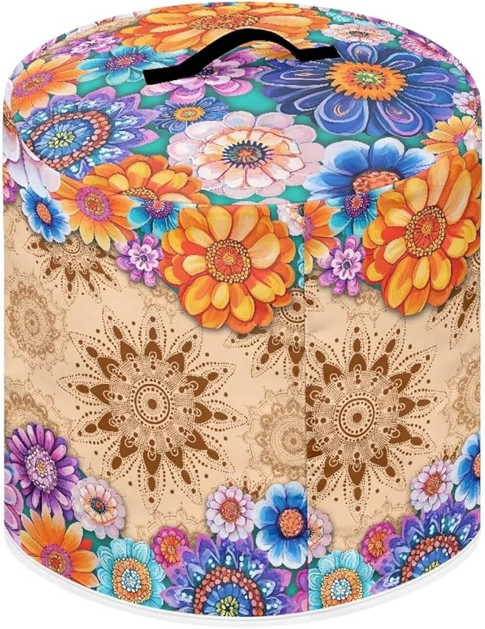 TODIYADDU Vintage Hippie Flower Electric Pressure Cooker Cover Round Protective Cover Bag with Pocket and Handle for Instant Pot or Rice Cooker Kitchen Small Appliance Dust Covers Holiday Presents, L