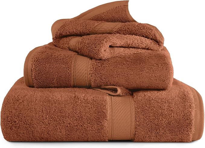 SUPERIOR Egyptian Cotton Ultra Plush & Absorbent, 3 Piece Set, Rust | Quick Dry by SUPERIOR
