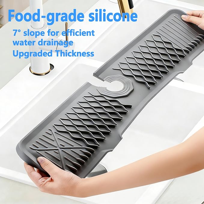 24 Inch Silicone Faucet Mat for Kitchen Sink, 7° Slope Fast Self-Draining Sink - Image 4