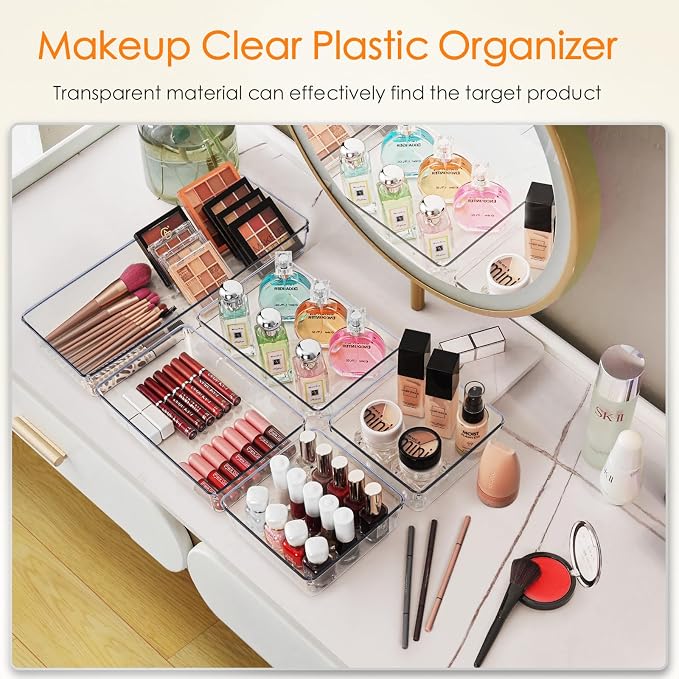Drawer Organizer, 10 Pack Large Clear Plastic Set, 3 Size Versatile Bathroom - Image 5