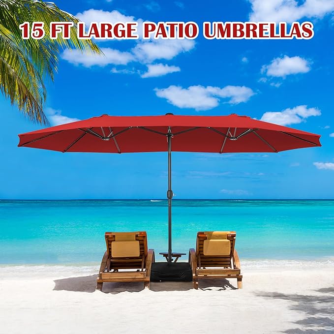 Sundale Outdoor 15ft Large Patio Umbrella with Base Included and Umbrella Cover, Outdoor Double-Sided Umbrella