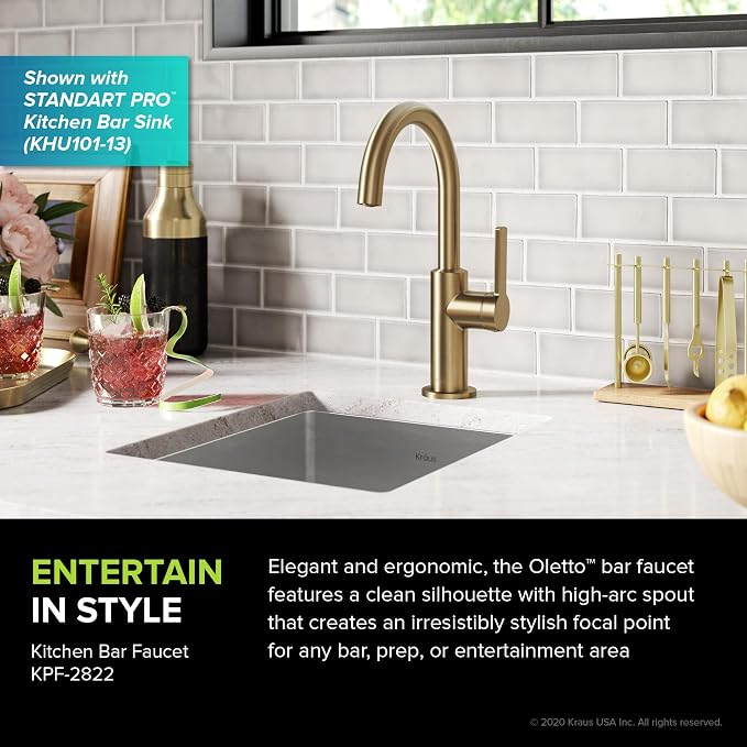 KRAUS Oletto Single Handle Kitchen Bar Faucet in Brushed Brass, KPF-2822BB - Image 2