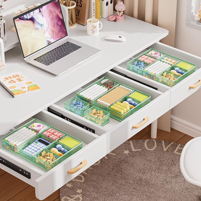 Marbrasse Mesh Desk Drawer Organizer Tray 3 Packs, 9 Adjustable Compartments - Image 5