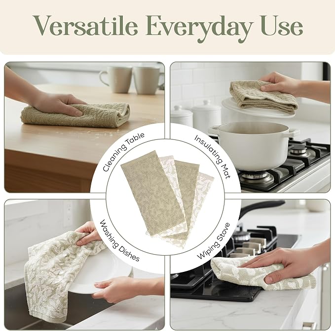 4 Pack Hand Towels, Cotton Sage Green and White Floral Kitchen Towel, Soft and - Image 6