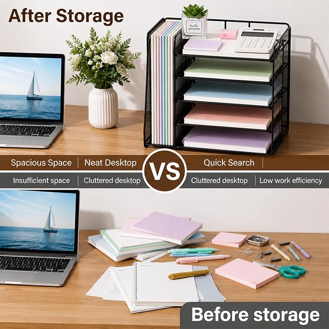OPNICE Desk Organizer, 5-Tier Paper Organizer Letter Tray, Office Desk - Image 2