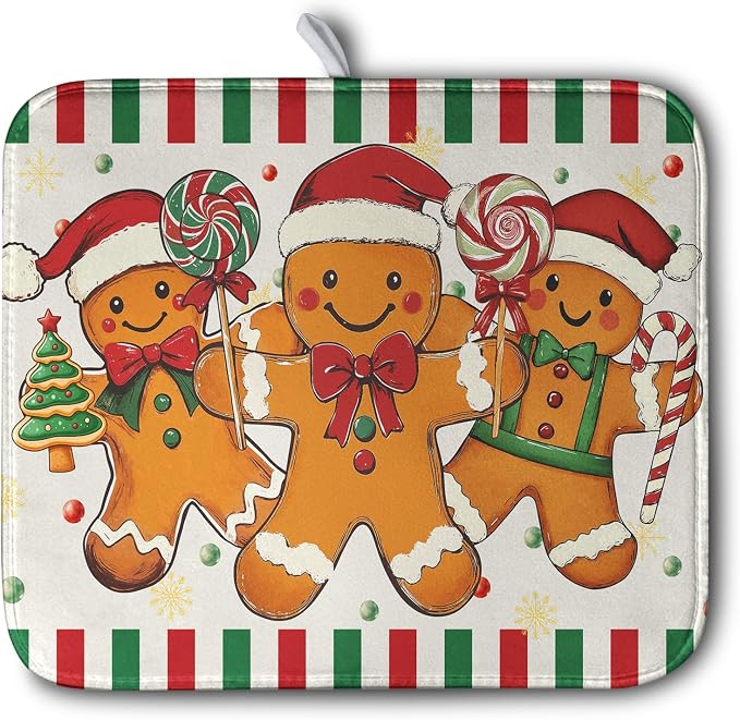 Christmas Dish Drying Mat Gingerbread Man Candy Cane Xmas Tree Drying Mats by Kwlegh