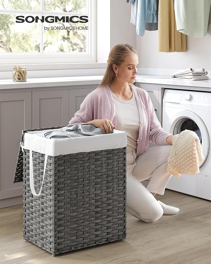 SONGMICS Laundry Hamper with Lid, 23.8 Gal Synthetic Rattan - Image 2